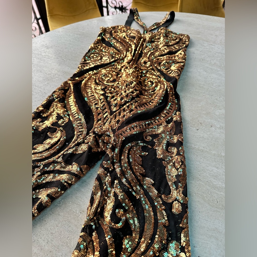 Custom Gold Sequin Mesh Stretch Jumpsuit of Your Dreams (Handmade)